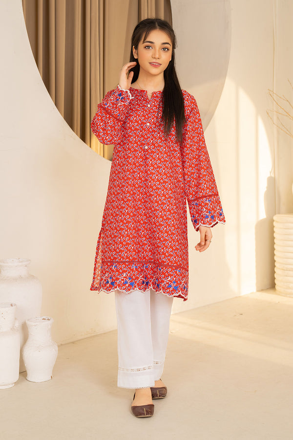 Daisy Outfit - Lyra 1 PC Printed & Embroidered Red Dobbi Cotton Daily Wear