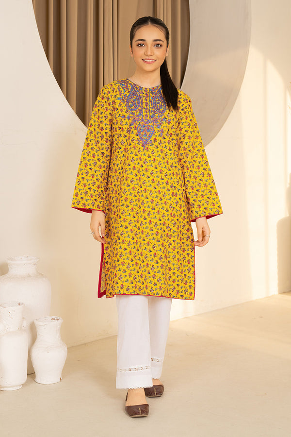 Daisy Outfit - Opal 1 PC Printed & Embroidered Yellow Dobbi Cotton Daily Wear