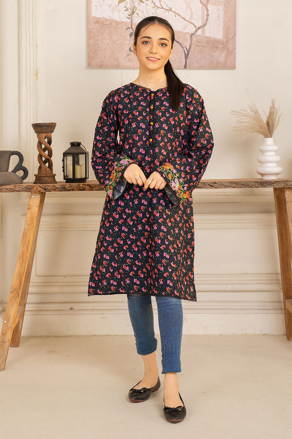 Daisy Outfit - Meira 1 PC Printed & Embroidered Black Dobbi Cotton Daily Wear