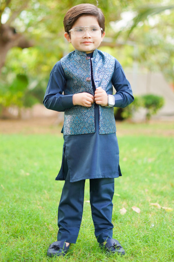 Hassanjee - Metallic blue waistcoat suit EW18