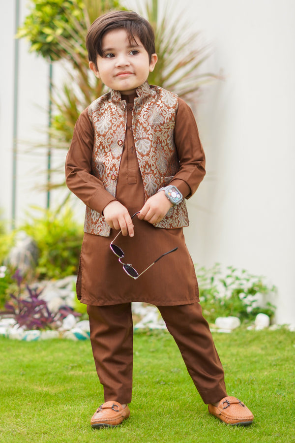 Hassanjee - Gold Brown Waistcoat Suit EW16