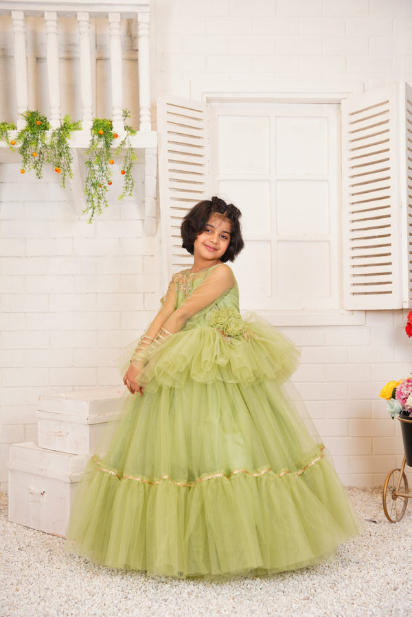 Fairy Queen - PISTA GREEN MILLI Western Wear For Girls