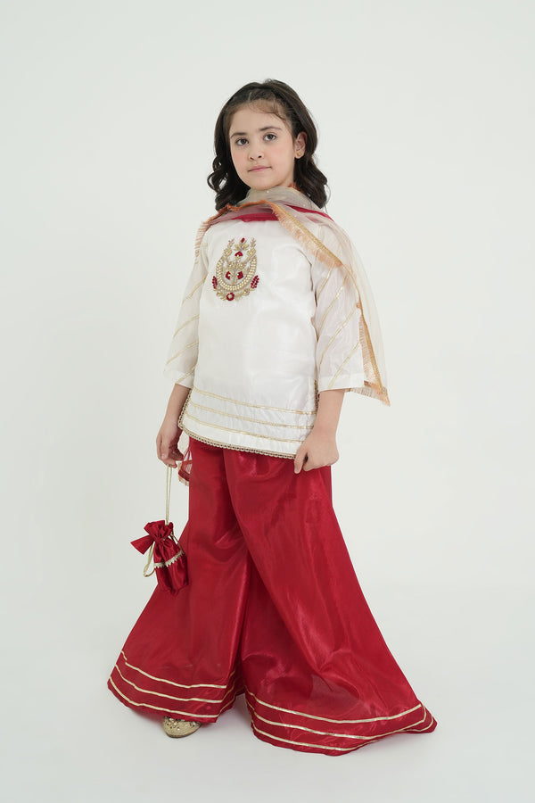 Desi Stitch - Noor Hand-Embroidered White Ensemble  Eastern Wear For Girls