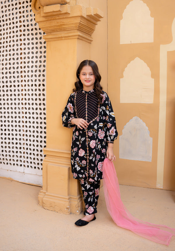 Al Qaswa - Girls Printed Embroidered Dupatta Shirt with Trouser