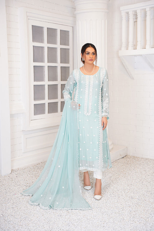 Anayra Amal -  Zeenat Stitched Embroidered + Hand Worked Sage Green Dress
