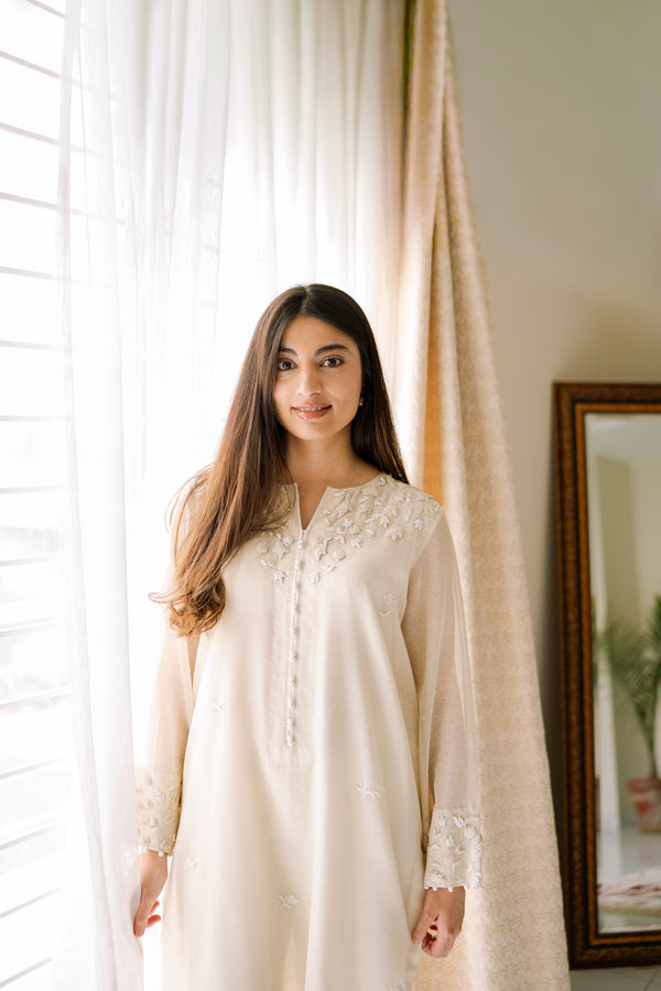 Zehra & Khadija - Pearl 1 PC Hand embroidered french knots on summer cotton karandi