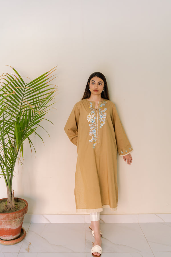 Zehra & Khadija - Caramel bloom 1 PC Beige Lawn kurta