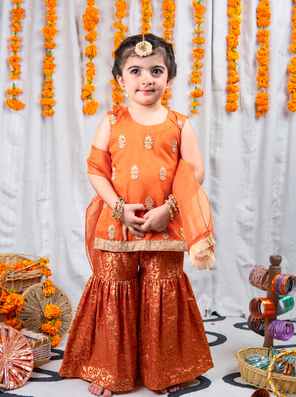 Canvas Kids - Orange Sparkle Gharara Festive Wear Dress For Girls