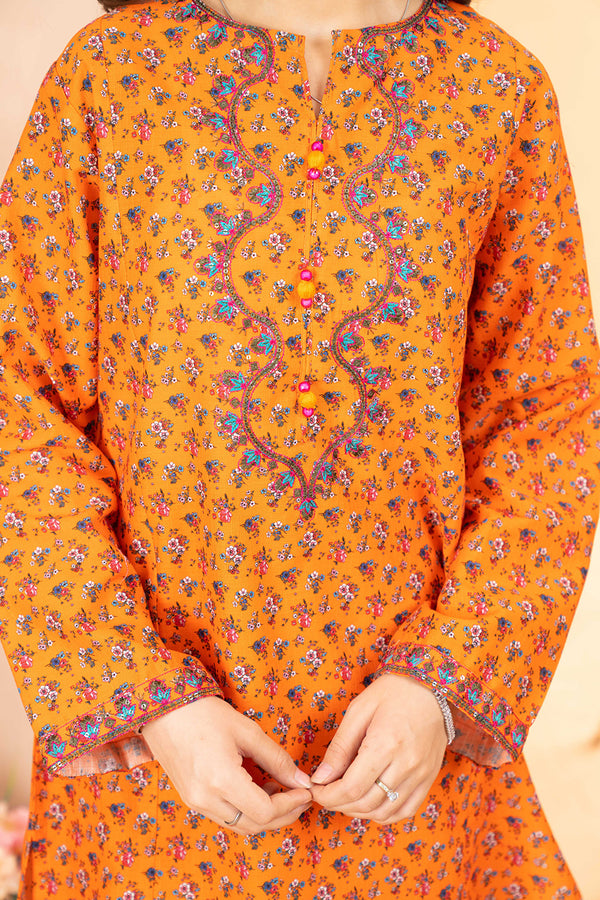 Daisy Outfit - Naranji 2 PC Printed & Embroidered Orange Dobbi Cotton Daily Wear