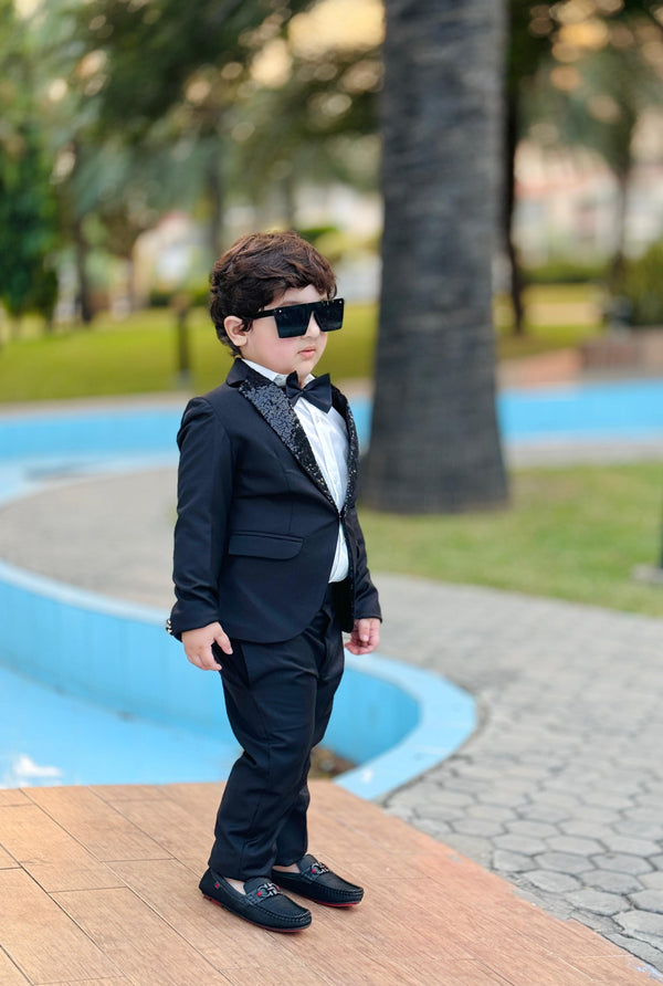 Hassanjee - 4pcs sequence Black suit (Coat+Pant+Shirt+Bow) - SCP 007