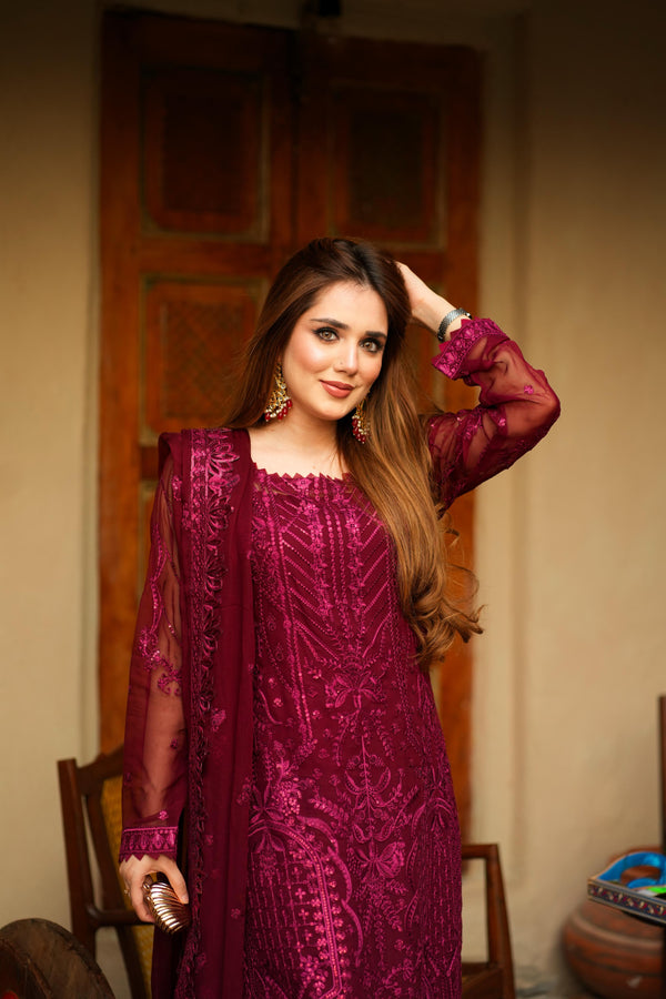 Maryams - Gulbahar Unstitched 3PC Embroidered Chiffon Luxury Pakistani Dress