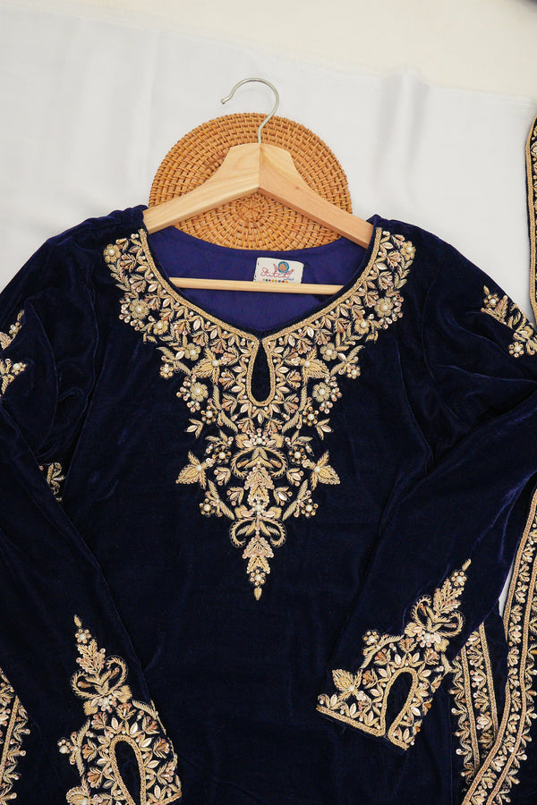 Desi Stitch - Blue Velvet  Eastern Wear For Girls