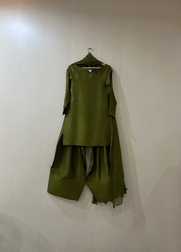 Fatiqa Shazib - OLIVE 3 Piece Stitched Korean Raw Silk Eastern Wear