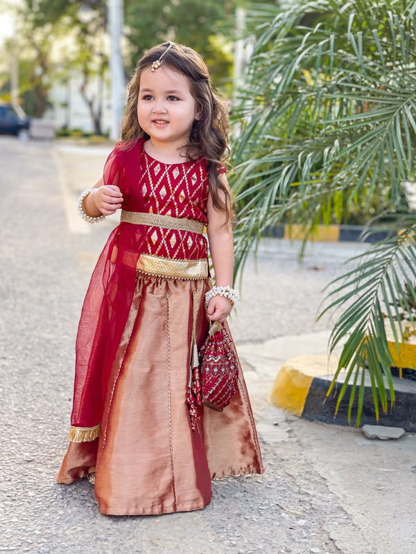 Canvas Kids - Maroon Sparkling Beauty Festive Wear Dress For Girls