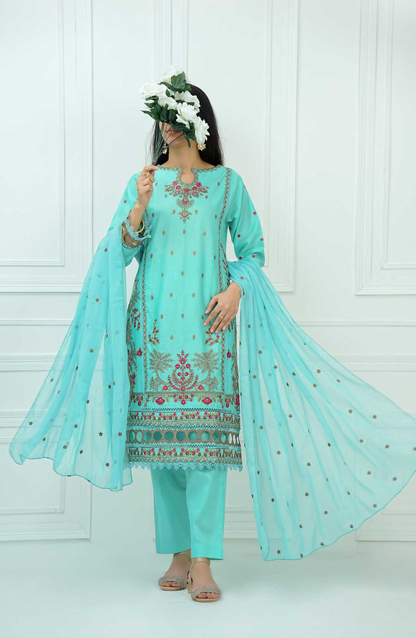Amna Khadija - Kastoor Luxury Embroidered Cotton 3 Piece Sea Green-D-04 - Drop II