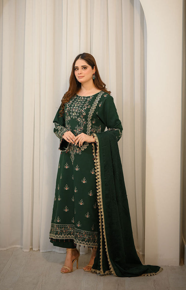 Libaas By Nawaz Fabrics -  3 Pice LNF-68-Bottle Green
