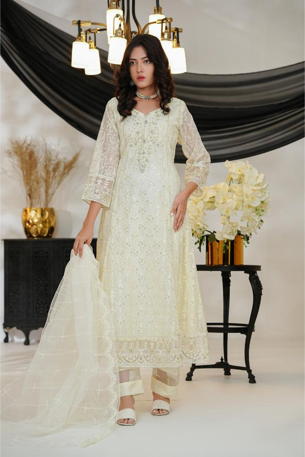Al Siyaab - 3 Piece Roshni Off White Pakistani Dress