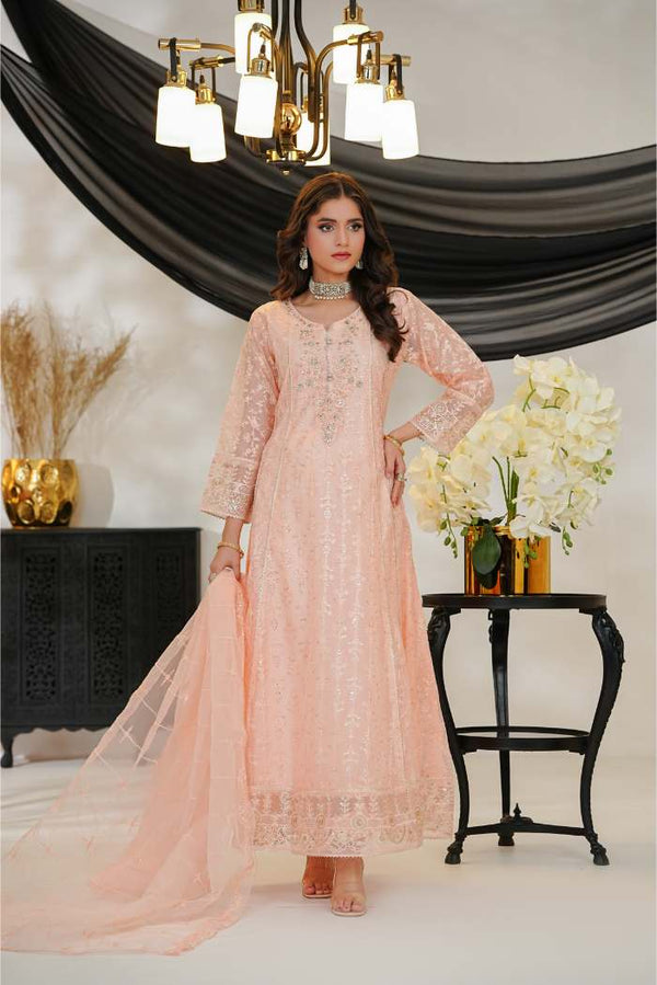 Al Siyaab - 3 Piece Roshni Peach Pakistani Dress