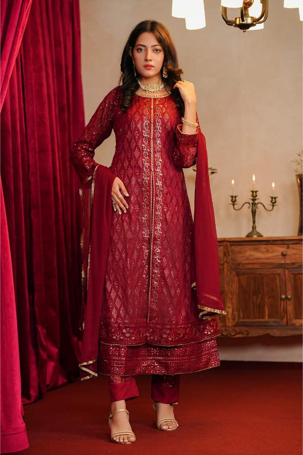 Al Siyaab - 3 Piece Sana Maroon Pakistani Dress