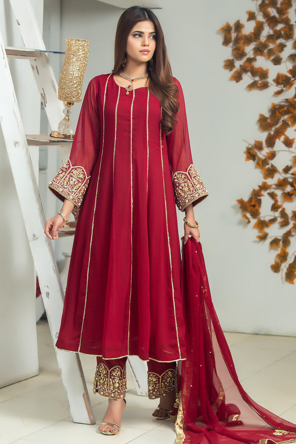 Al Siyaab - MEHRU 3 PC Stitched Chiffon Festive Wear Dress