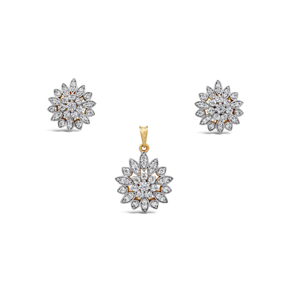 Nuqrah - Dahlia Locket Set Handcrafted Silver Jewelery With  Golden Polish