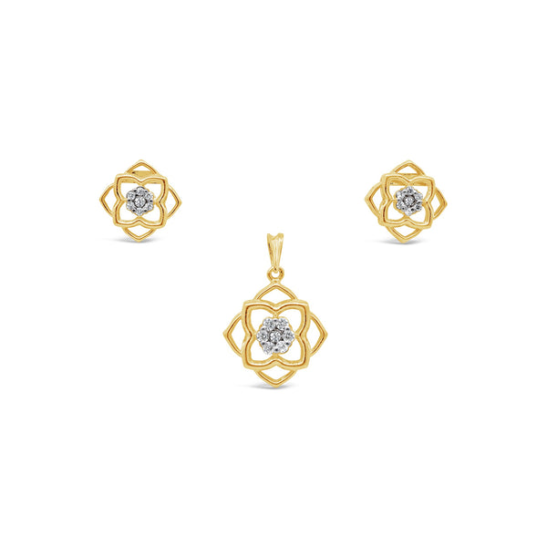 Nuqrah - Quatrefoil Flower Set Zircon with Golden Polish Silver Jewelery
