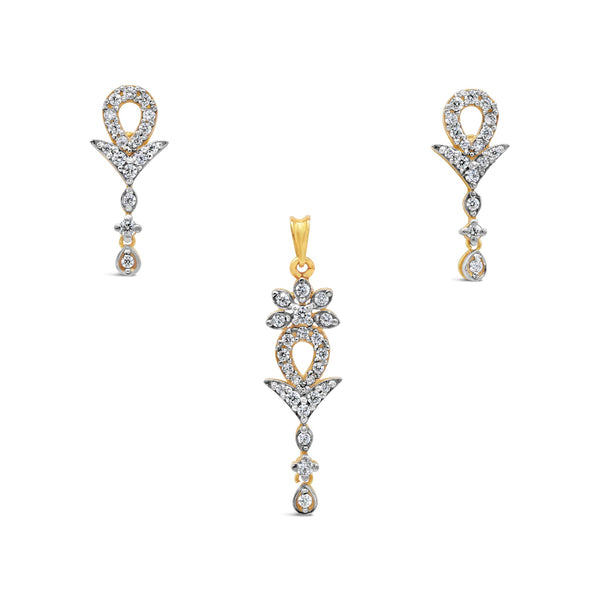 Nuqrah - Dangly Zircon Set Handcrafted Silver Jewelery With  Silver and Golden Polish