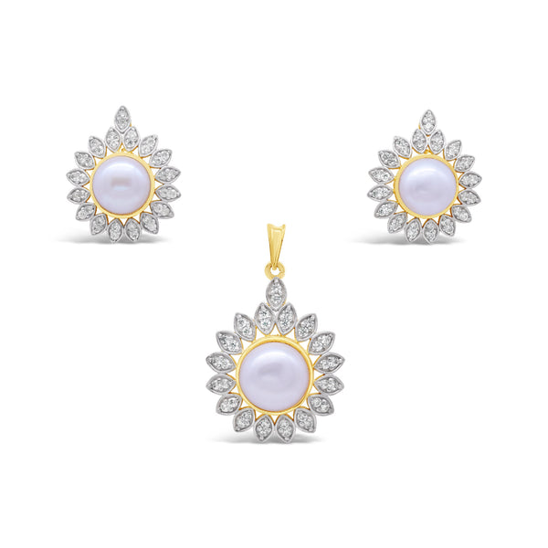 Nuqrah - Fleur Pearl Set Handcrafted Silver Jewelery With  Silver and Golden Polish