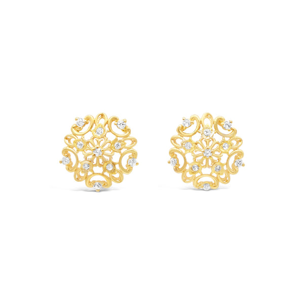 Nuqrah - Zircon Floral Tops Handcrafted Silver Jewelery With   Silver and Golden Polish