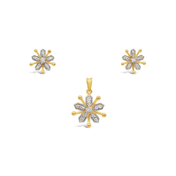 Nuqrah - Oleander Floral Set Handcrafted Silver Jewelery With  Silver and Golden Polish