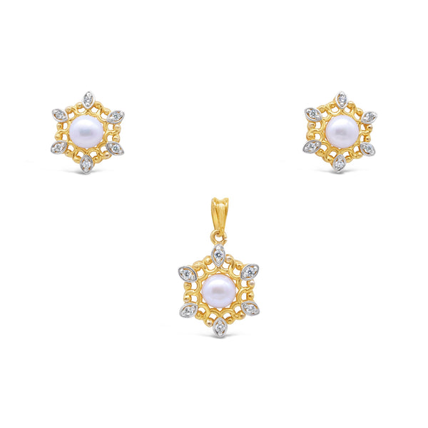 Nuqrah - Filigree Pearl Set Pearl, Zircon Handcrafted Jewelery