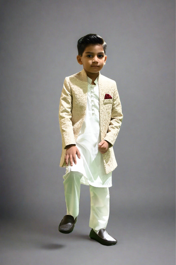 Edge Republic - KD 1022 Golden Masoori Short Prince Coat For Kids