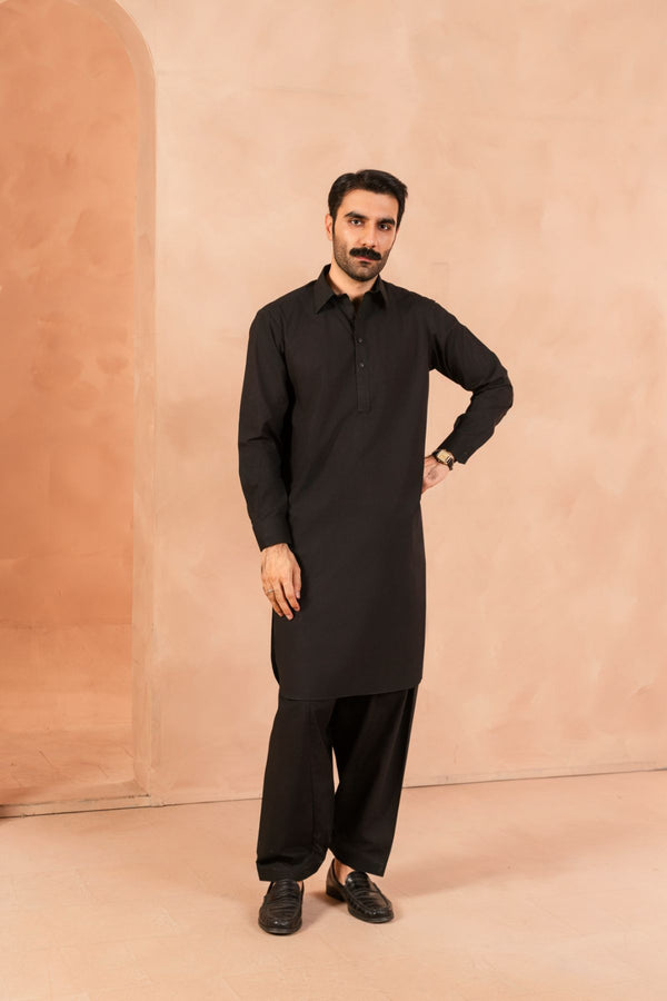 SARKHAIL - STITCHED MEN'S PAKISTANI PREMIUM RAVEN BLACK KAMEEZ SHALWAR