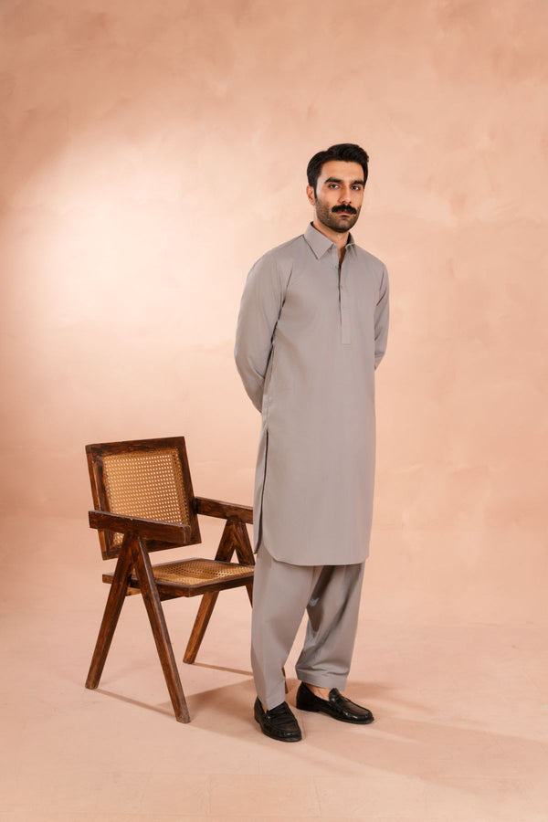 SARKHAIL - STITCHED MEN'S PAKISTANI PREMIUM STEEL GREY KAMEEZ SHALWAR