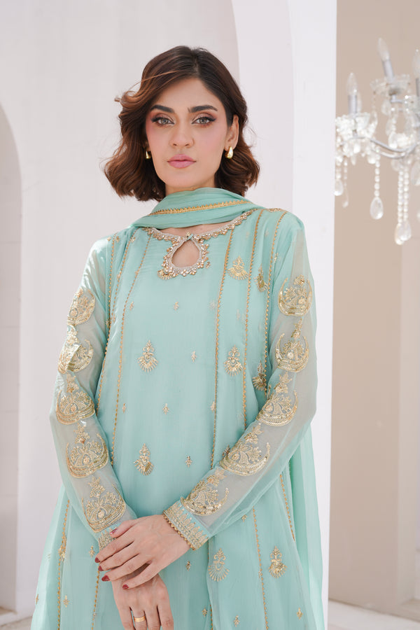 Ayesha Closet  - Surtaal 3Pcs Pret Chiffon Embroidered Pastel Green
