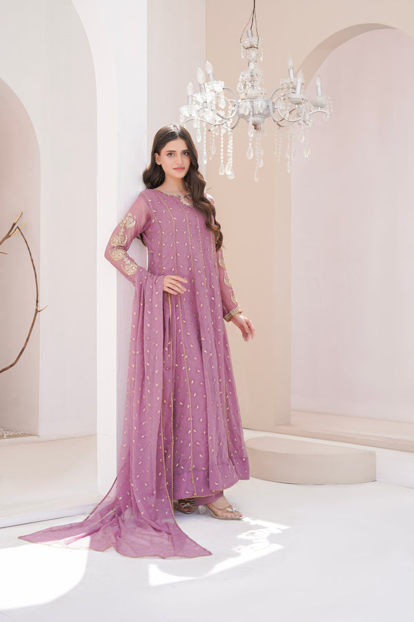 Ayesha Closet  - Surtaal 3Pcs Pret Chiffon Embroidered Lavender