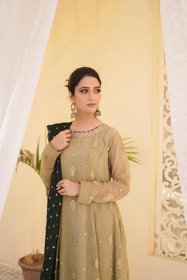 Ayesha Closet  - Gulnaar 3Pcs Pret Chiffon Embroidered Beige