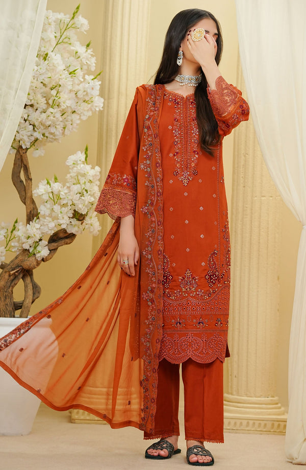 Amna Khadija - La fleur Cotton 3 Piece Orange D-27