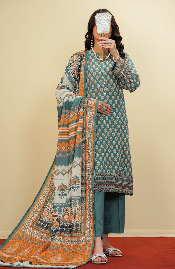 Amna Khadija - Satori Festive Printed 3 Peice Lawn Cyan D-02
