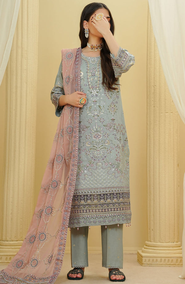 Amna Khadija - La fleur Cotton 3 Piece Grey D-28