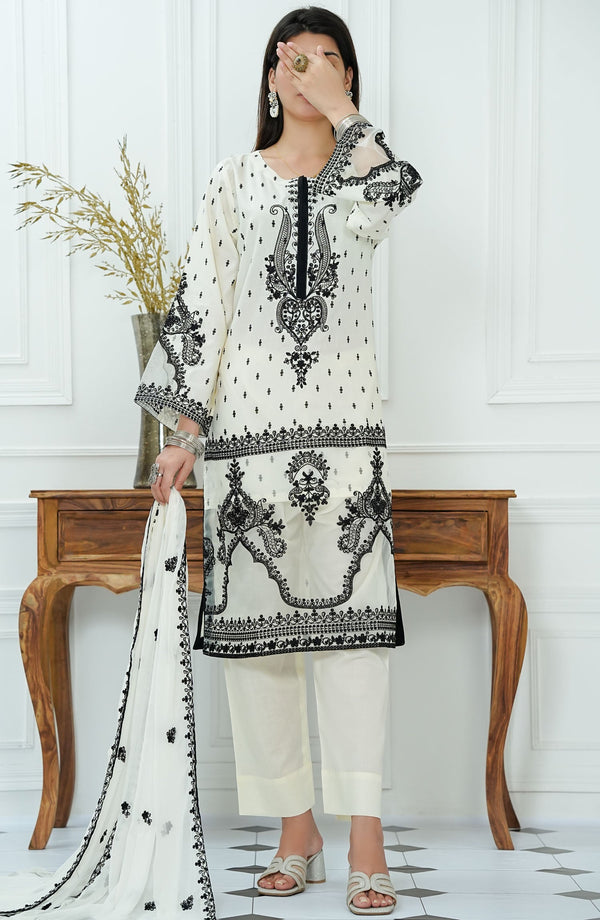 Amna Khadija - Amal Festive 3 Piece Lawn White D-03