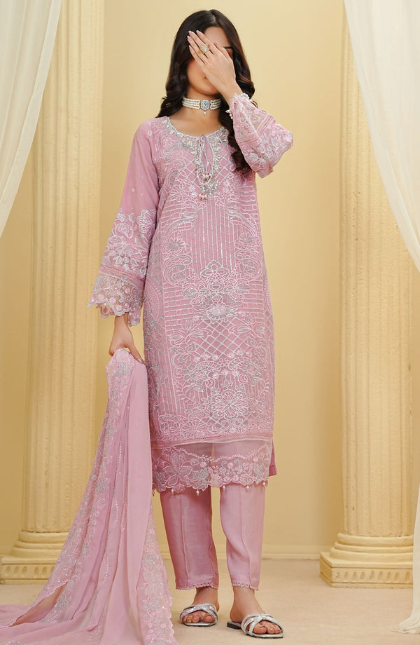 Amna Khadija - La fleur Chiffon 3 Piece Pink D-30