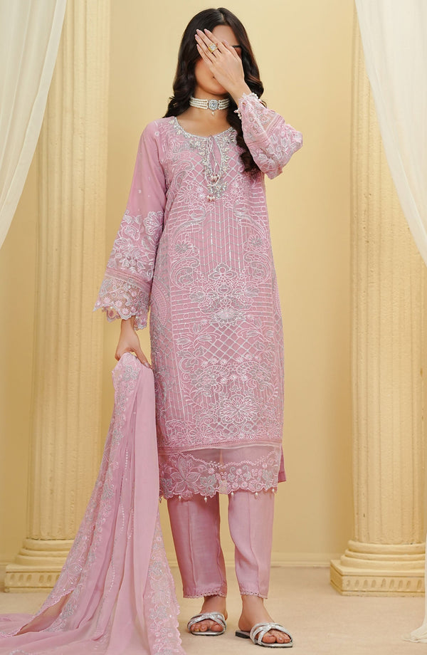 Amna Khadija - La fleur Cotton 3 Piece Pink D-31