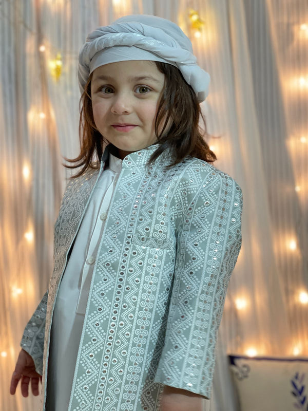 Hassanjee - Grey Long Open Sherwani S25