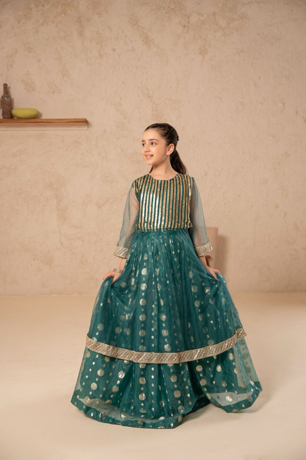 Desi Stitch - Emerald Shine Gown Pakistani Kids Wear Dress