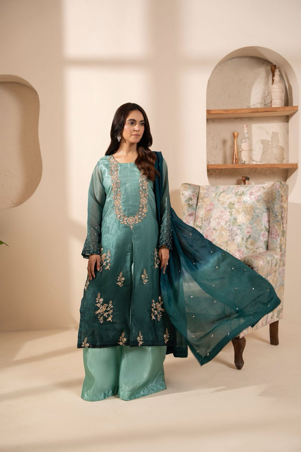 Desi Stitch - Elara — Teal Bloom  Eastern Winter Wear Pakistani Dress