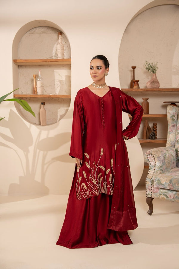 Desi Stitch - Crimson Bloom  Eastern Winter Wear Pakistani Dress