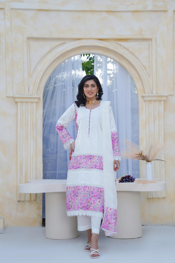 Desi Stitch - Elegant chikankari Lawn 3-Piece Suit With Chiffon Dupatta  Eastern Wear For Girls