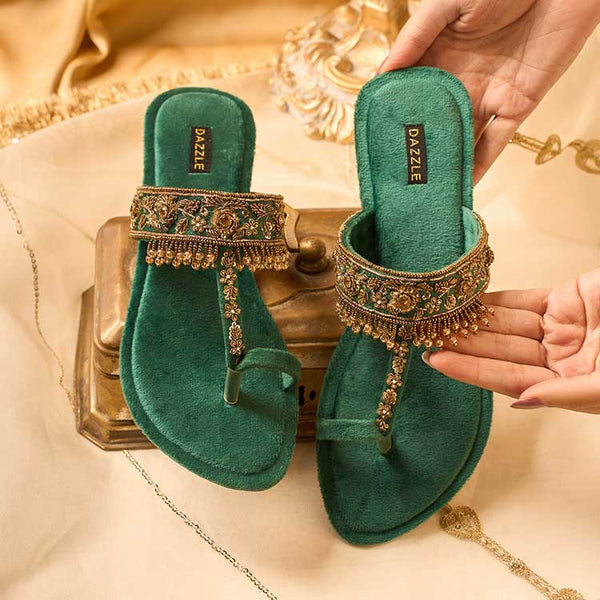 Dazzle By Sarah - Manjhli (Green) Slippers
