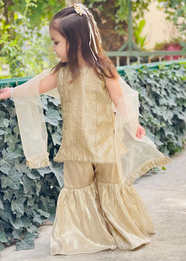 Canvas Kids - Golden Limelight Festive Wear Dress For Girls